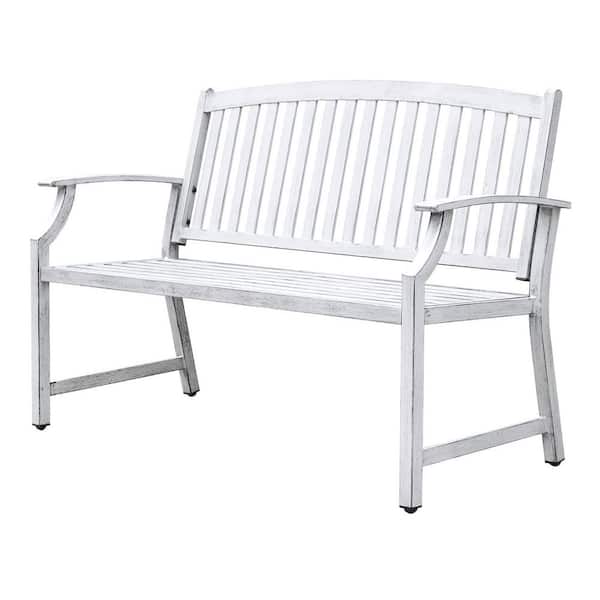 52 in. 2-Person Metal Gray White Outdoor Bench