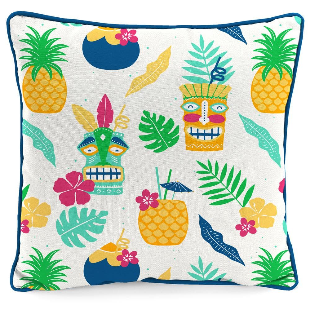 Happy Hour Cream and Multicolor Square Outdoor Throw Pillow
