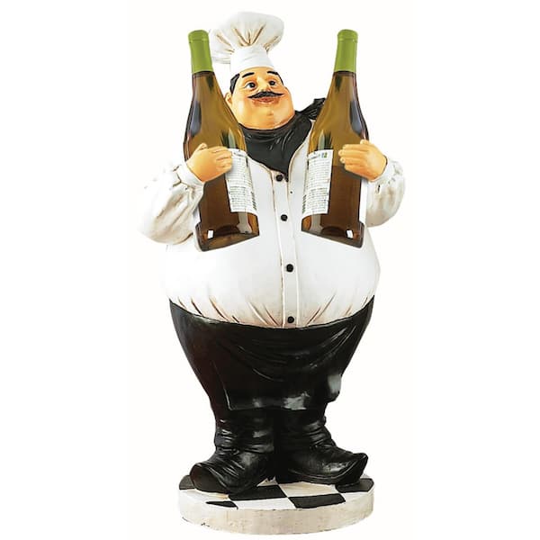 Litton Lane 9 in. x 24 in. White Polystone Chef Sculpture with 2 Wine Holder Slots