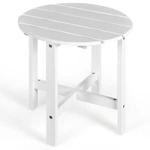 White Round Side Wooden Slat End Outdoor Coffee Table for Garden