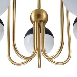 Goouu 28.3-in.W 5-Light Aged Brass and Black Large Classic Chandelier with Milk White Glass Shades for Dining Room