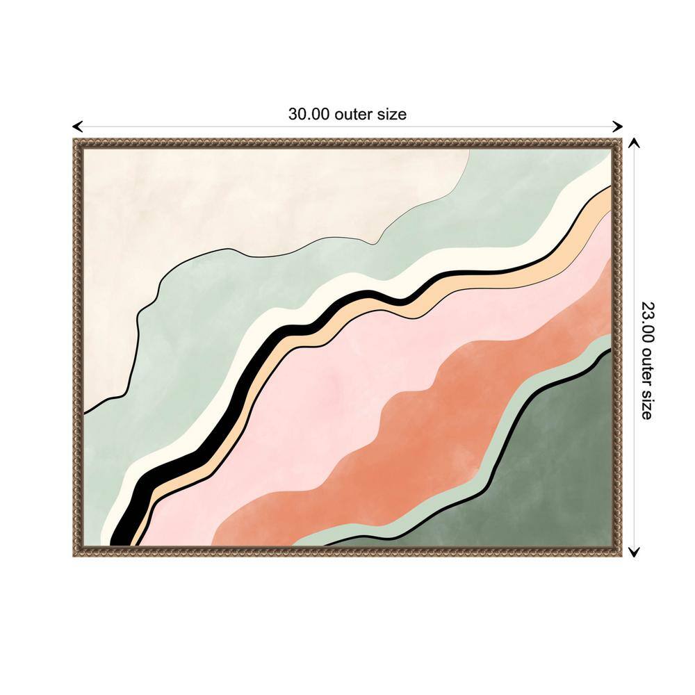 Pink and Green Abstract Canvas Framed Wall Art with Beaded Perimeter