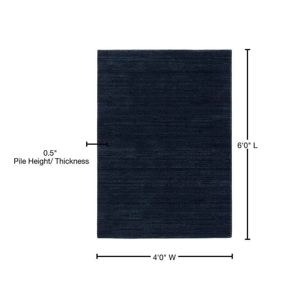 Navy Solid Synthetic 4' x 6' Hand-knotted Area Rug