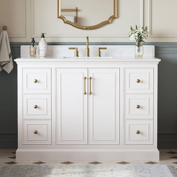 Ravenscroft 49 in. Single Sink White Swan Bath Vanity with Carrara White Engineered Stone Top (Assembled)