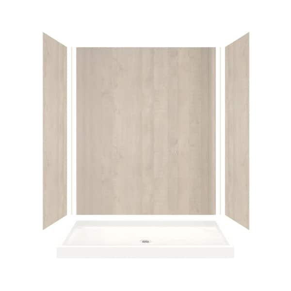 Transolid Expressions 32 in. x 60 in. x 72 in. Shower Kit with Center Drain in Bleached Oak