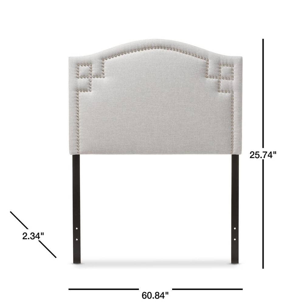 Greyish Beige Tufted Upholstered Queen Headboard with Nailhead Trim