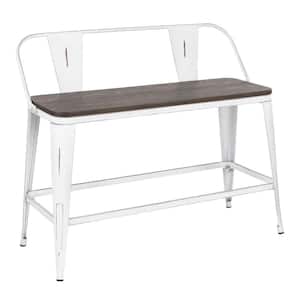 Oregon 26 in. Counter Height Bench in Vintage White Metal and Espresso Wood