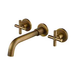 Double Handle Wall Mounted Bathroom Faucet and 360° Swivel in Bronze