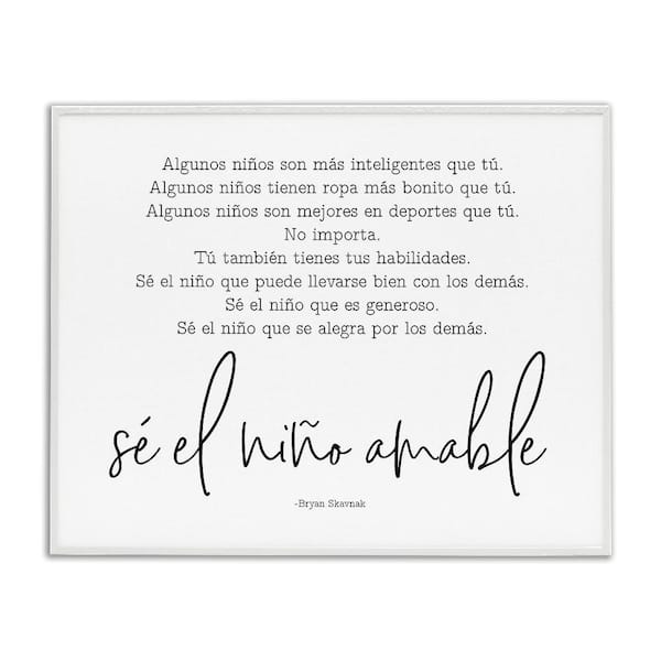 Stupell Industries Kind Boy Translation by Lettered and Lined White Framed Typography Giclee Art Print 11 in. x 14 in.