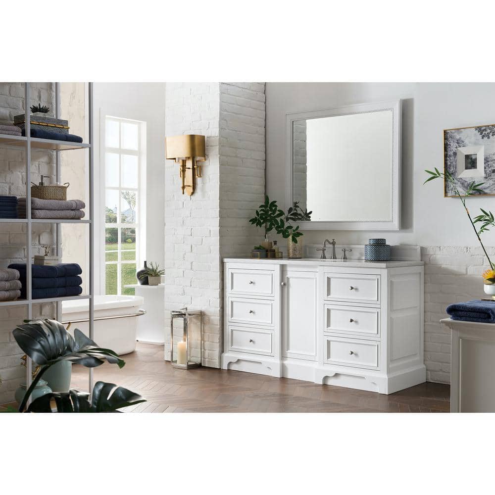 Bright White Solid Wood 60" Single Bathroom Vanity Base