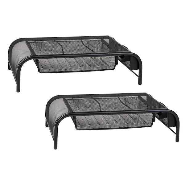 20 in. L x 11.5 in. W x 5.5 in. H Monitor Stand Laptop Riser with Paper Tray Metal, Black (2-Pack)