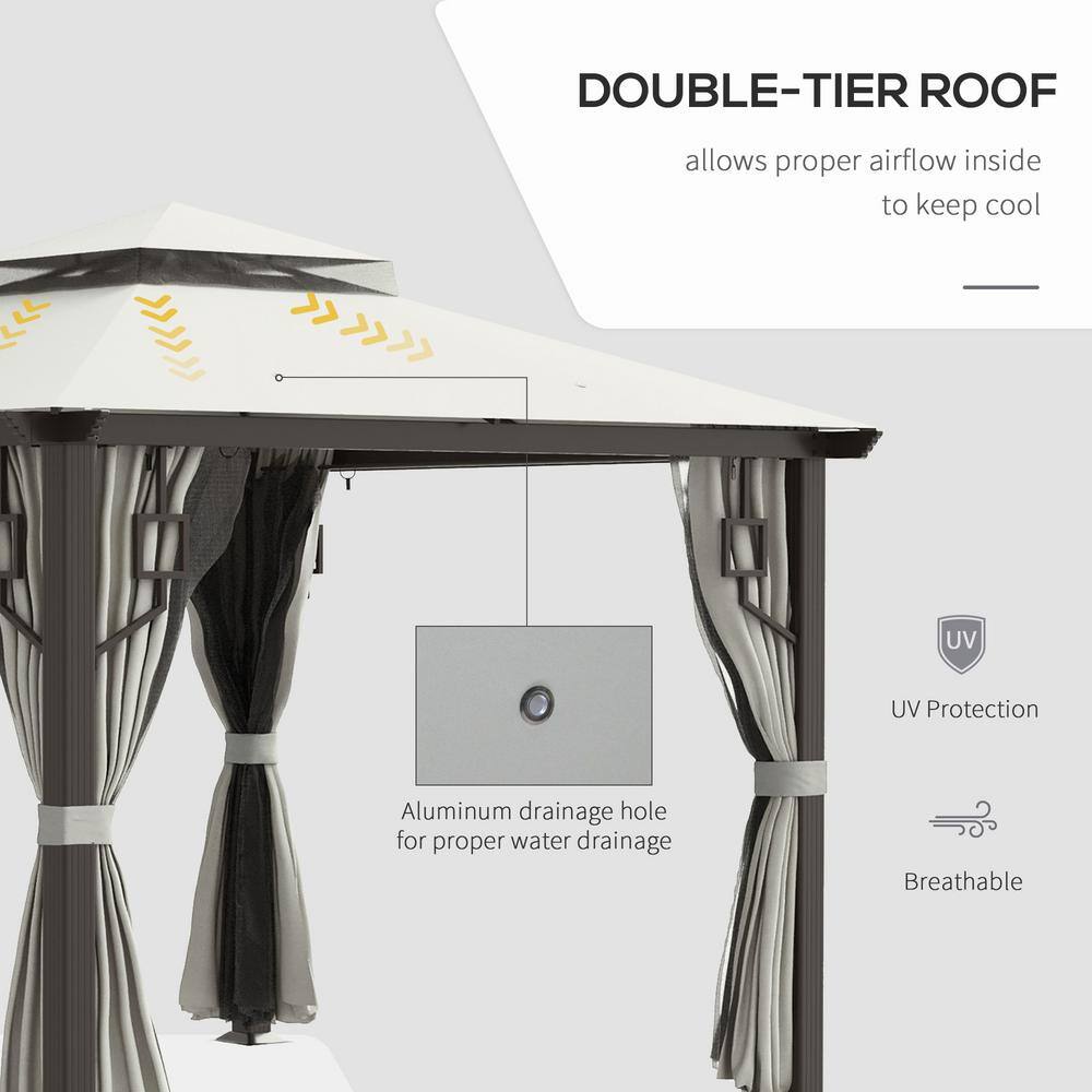 Cream White 10' x 10' Aluminum Frame Patio Gazebo with Netting and Curtains