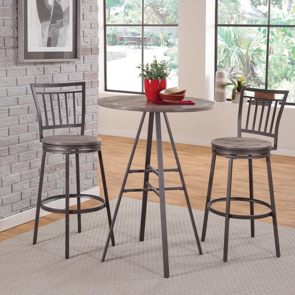 Talia Industrial Slate Gray Swivel Counter Stool with Hardwood Seat