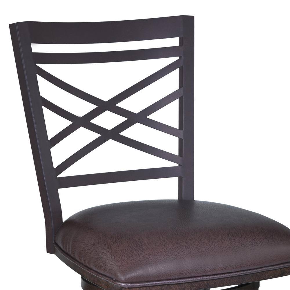 Brown Faux Leather and Metal Swivel Bar Stool