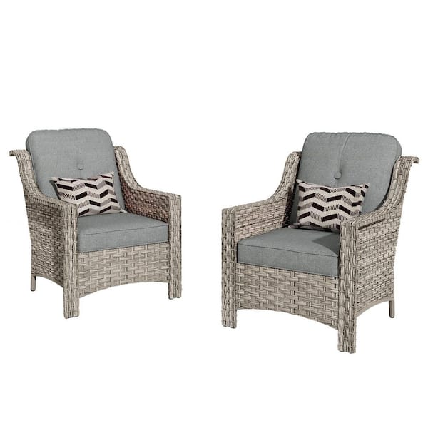 Eureka Gray Modern Wicker Outdoor Lounge Chair Seating Set with Dark Gray Cushions (2-Pack)