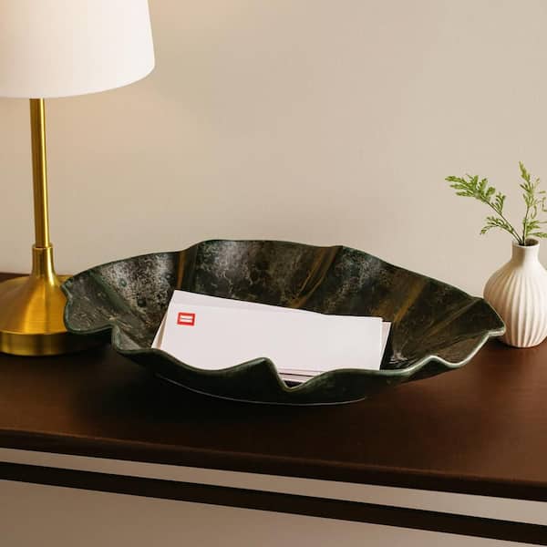 Green/Blue Ceramic 21.25 in. Decorative Wavy Edge Bowl