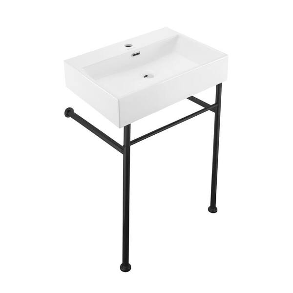 Swiss Madison Claire 24 in. Console Sink White Basin Black Legs