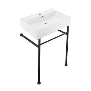 Claire 24 in. Console Sink White Basin Black Legs