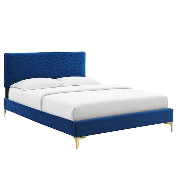 MODWAY Phillipa Navy Performance Velvet King Platform Bed