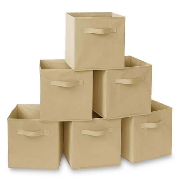 Casafield Beige 11 in. x 11 in. Fabric Collapsible Cubes Decorative Basket Storage Bins-Set of 6