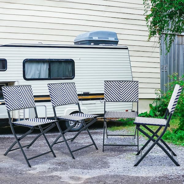 FORCLOVER Folding Rattan Outdoor Dining Chairs for Camping and Garden Set of 4
