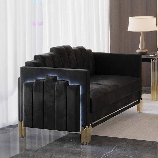 NEW CLASSIC HOME FURNISHINGS New Classic Furniture Empire 59 in. Black Velvet 2-Seater Lighted Loveseat