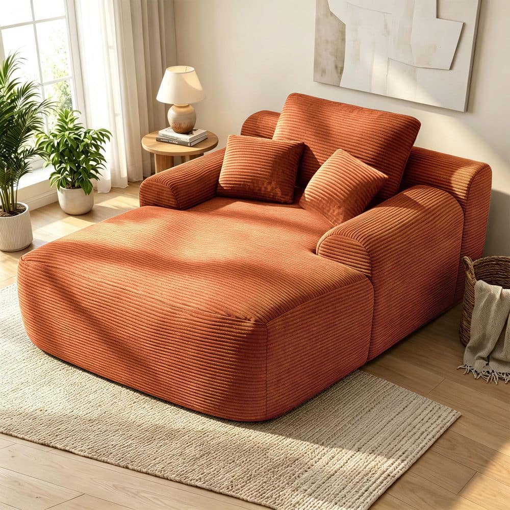 Seafuloy Orange Corduroy Chaise Lounge, Sofa Bed, Oversized Chair with ...