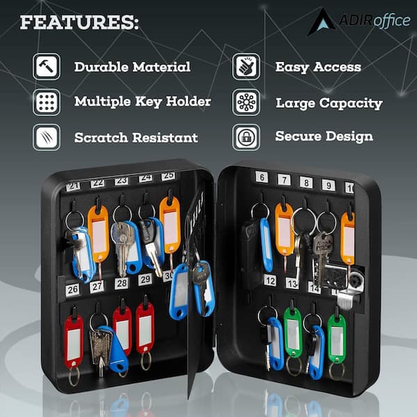 AdirOffice 30-Key Steel Heavy-Duty Safe Lock Box Key Cabinet with