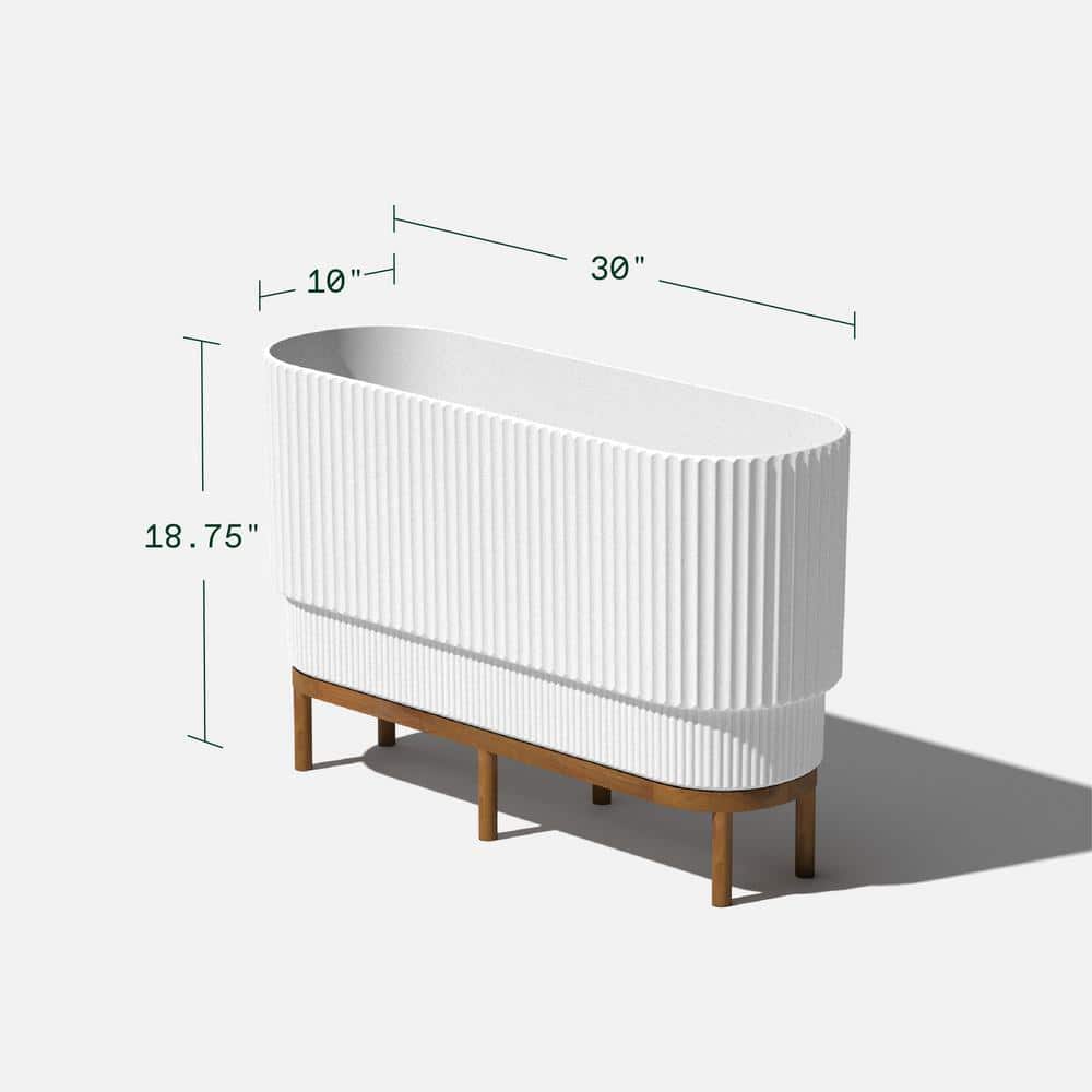 White and Brown 30" Raised Planter with Acacia Wood Stand