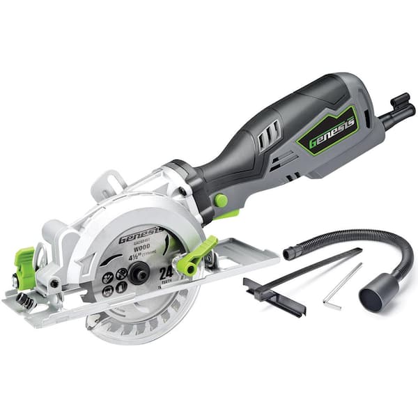 Genesis 5.8 Amp 4-1/2 in. 120V Control Grip Compact Circular Saw with Vacuum Adapter, Blade Wrench and 24T Blade