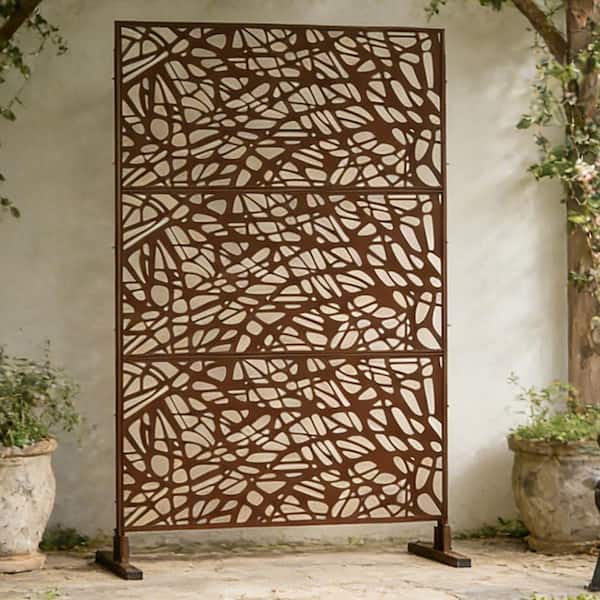 Coporesell 76 in. x 48 in. Freestanding Decorative Privacy Screen Brown ...