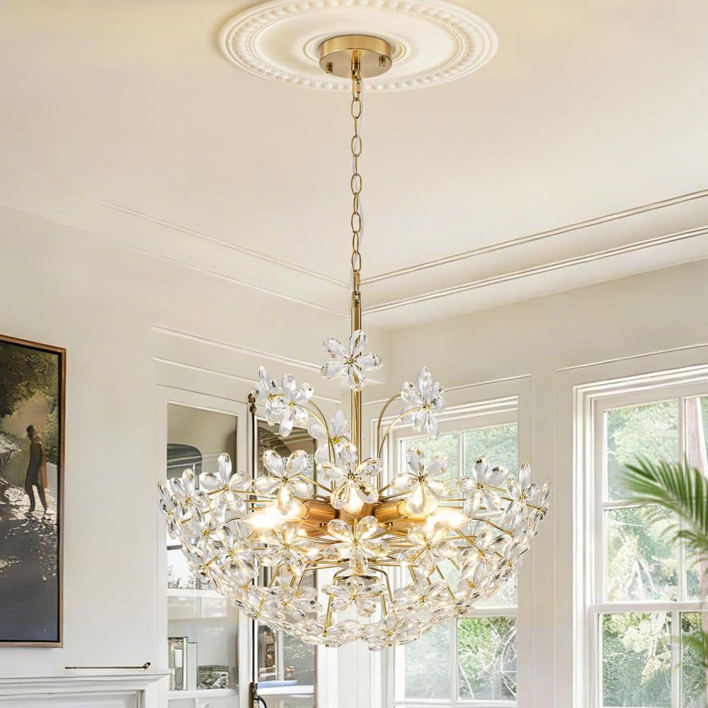 8-Light Modern Gold Crystal Flower Chandelier Pendant Light for Dining Room Living Room Bedroom Entryway Ceiling price history on PriceWatchPro