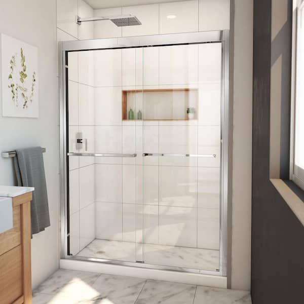 DreamLine Duet Plus 50 in. to 54 in. W x 72 in. H Sliding Semi-Frameless Shower Door in Chrome