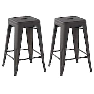 Zolnes 24 in. Kitchen Counter Height Gun Metal Stackable Bar Stools with Square Seat, Indoor Outdoor ( set of 2 )
