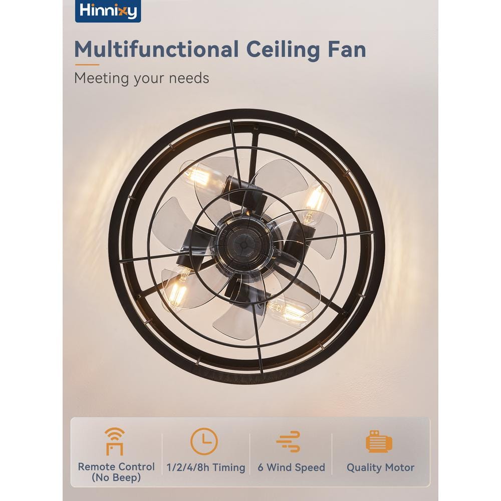 16.5" Matte Black Industrial Caged Ceiling Fan with Light and Remote