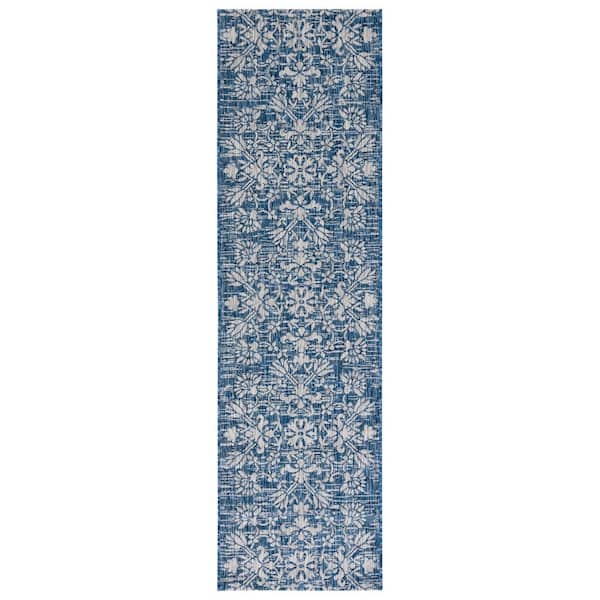 SAFAVIEH Courtyard Navy/Gray 2 ft. x 8 ft. Antique Floral Indoor/Outdoor Runner Rug
