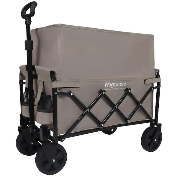 11.8 cu. ft. Beige Fabric Garden Cart, Expandable Folding Wagon Supports 225 lbs. for Camping, Shopping, Fishing
