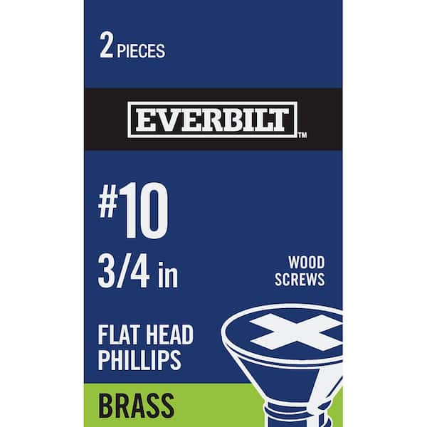 Everbilt #10 x 3/4 in. Phillips Flat Head Brass Wood Screw (2-Pack)