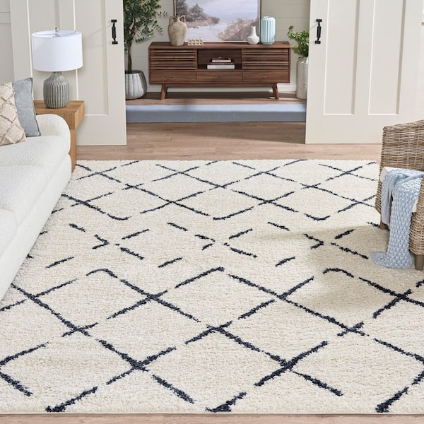 Arizona Shag 7 ft. x 9 ft. Ivory/Slate Diamond Geometric Area Rug