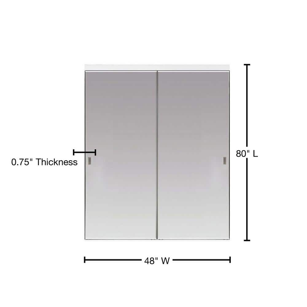 White Aluminum Frame Mirrored Sliding Closet Doors, 48" x 80"