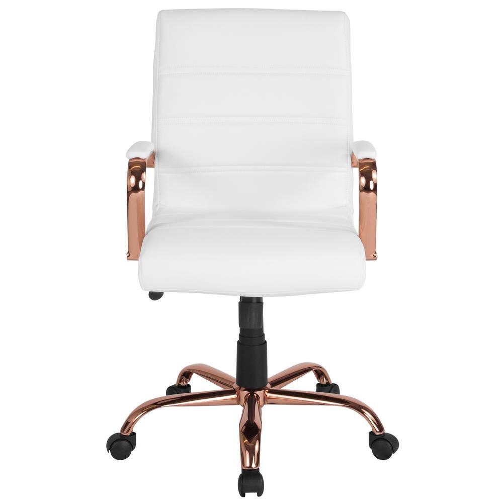 Mid-Back White LeatherSoft Executive Chair with Rose Gold Metal Base
