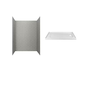 Passage 60 in. x 72 in. 2-Piece Glue-Up Alcove Shower Wall with Corner  Shelf in White Subway Tile