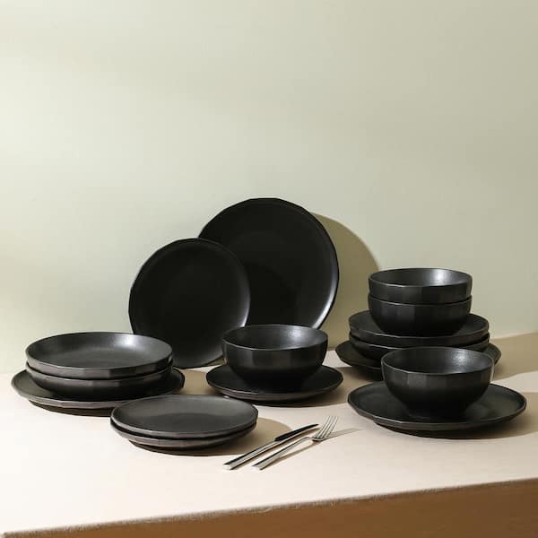 Stone Lain Celina 24-Piece Dinnerware Set Stoneware, Service For 8 Black Matte