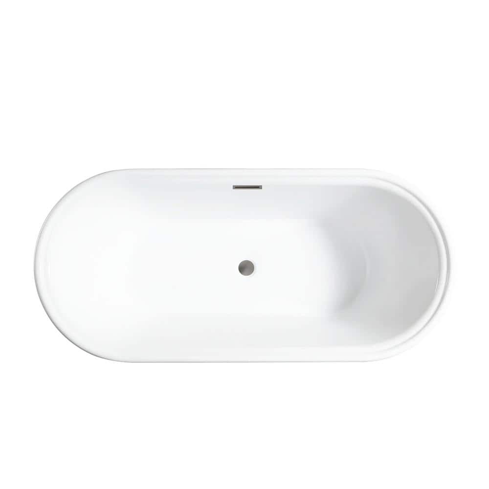 Elegant White Acrylic Freestanding Soaking Bathtub, 59.1"