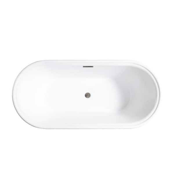 Vanity Art Versailles 59 in. Acrylic Flatbottom Freestanding Bathtub in White/Brushed Nickel