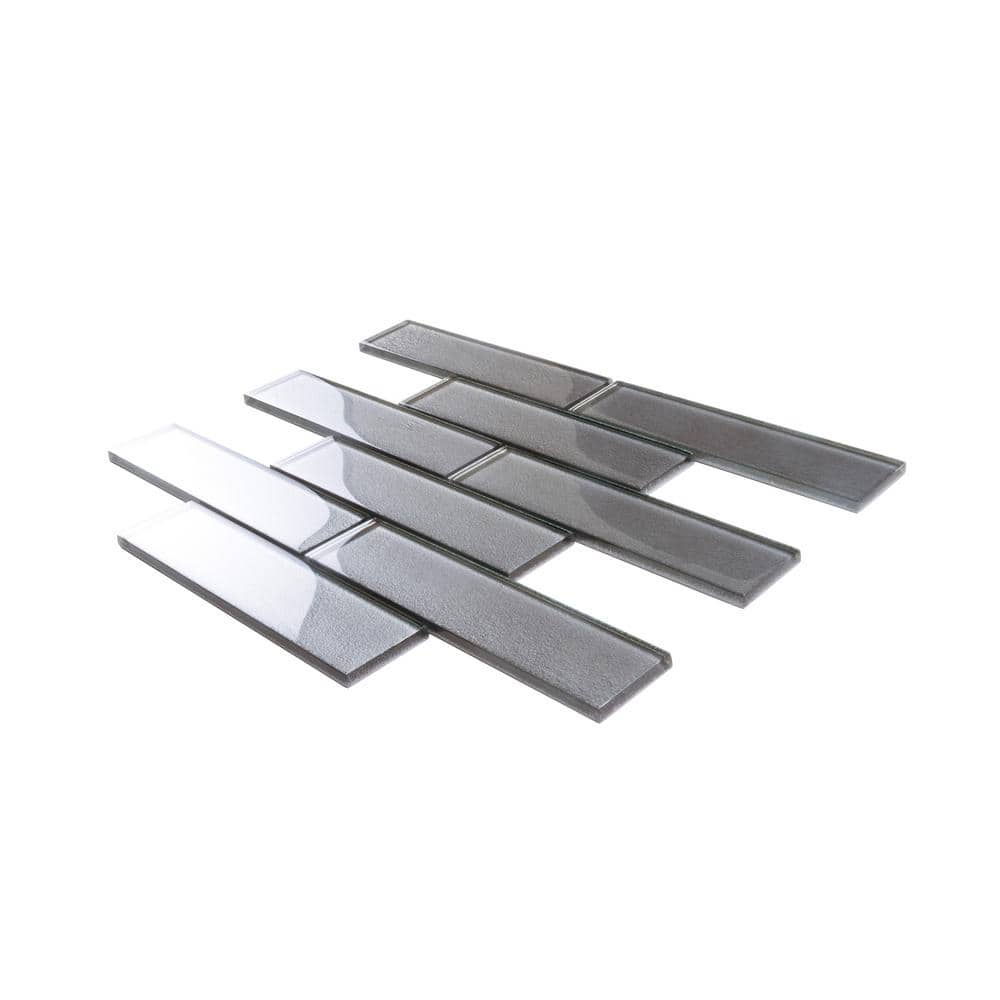 Pewter 2x8 Glass Subway Mosaic Tile for Kitchen and Bathroom