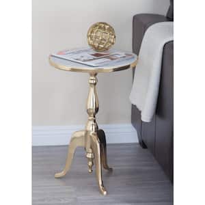 15 in. Gray Large Round Marble End Accent Table with Marble Top