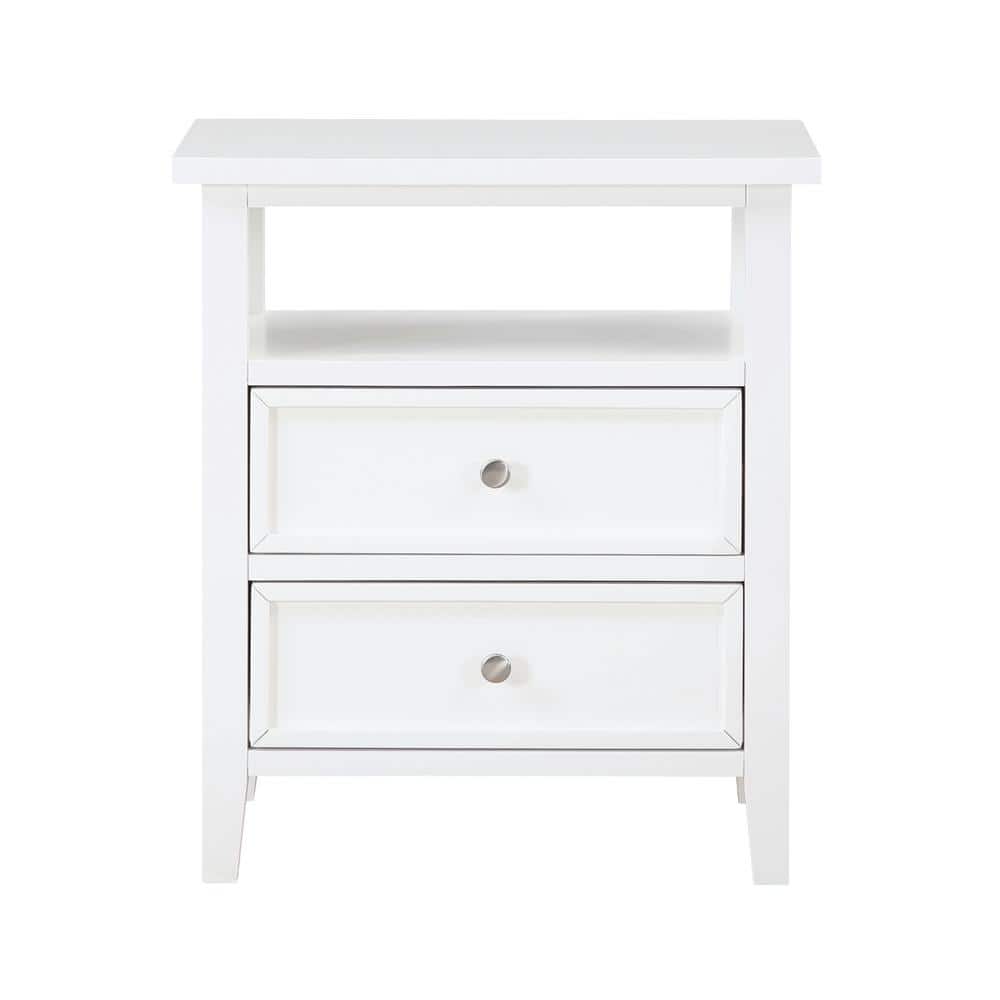Walker White Poplar Wood 2-Drawer Nightstand with Nickel Knobs