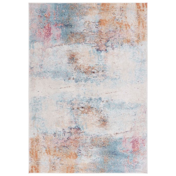 Phoenix 9 ft. x 12 ft. Aqua/Gold Rose Clouded Distressed Area Rug