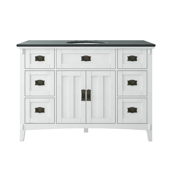 Artisan 48 in. Single Sink White Bath Vanity with Black Marble Top (Assembled)
